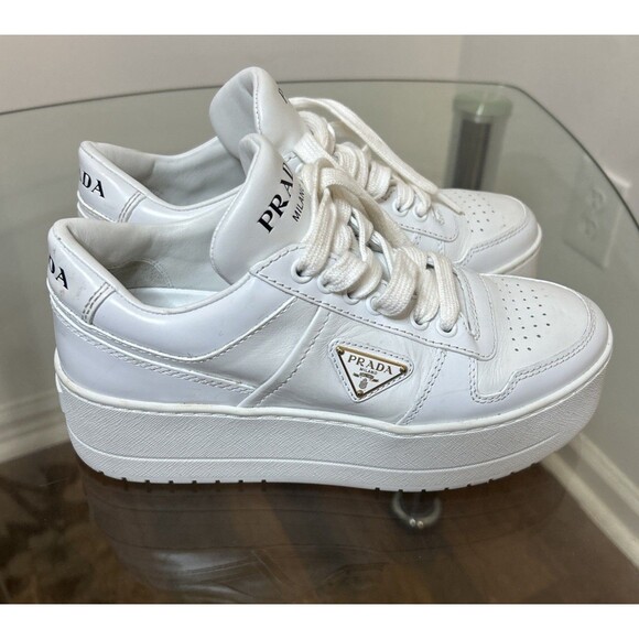 Prada Shoes - Prada White Leather Platform Sneakers Women’s EU 35 US 5